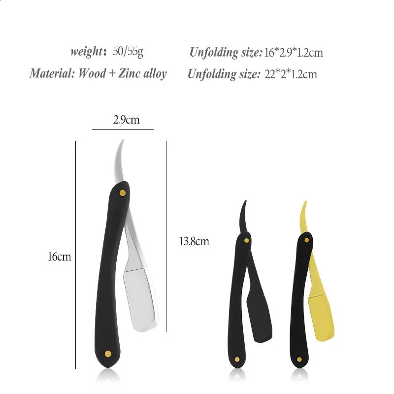 wooden trimmer manual shaver professional straight edge stainless steel sharp barber razor folding shaving knife shave gift 241230