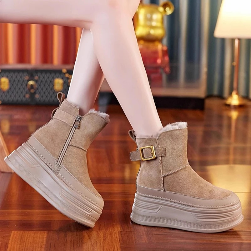 Winter Outdoors High Quality Suede Platform Women Boots Hidden Heels Warm Womens Ankle Booties Botines De Mujer 241231