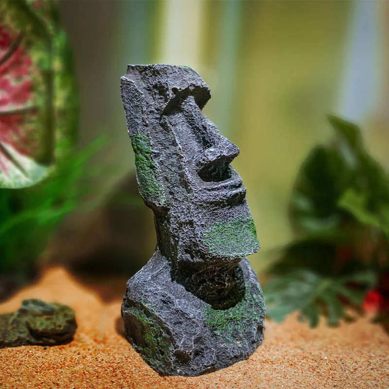 Aquarium Moai Statues Easter Island Head Ornaments Fish Tank Landscaping Decor Home Tabletop Terrarium Aquascapin 241230