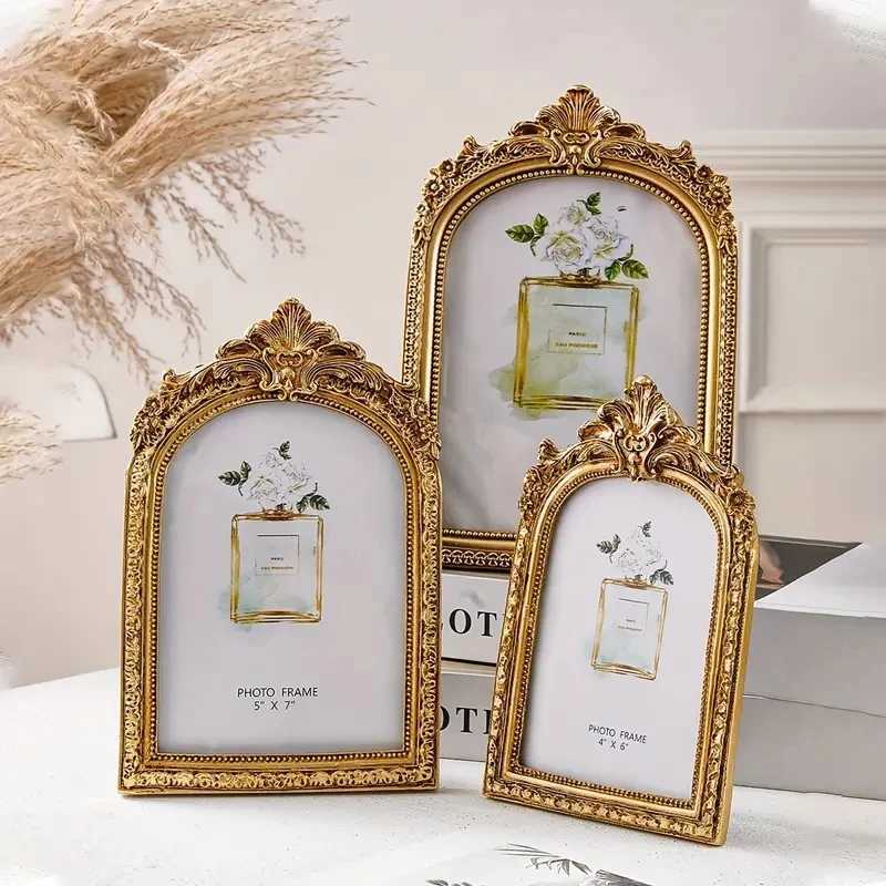 Frames Retro Gold Card Decorative Frame Used for Photo Display Wedding Anniversary Parties Christmas and Valentines Da CL241231 H260306