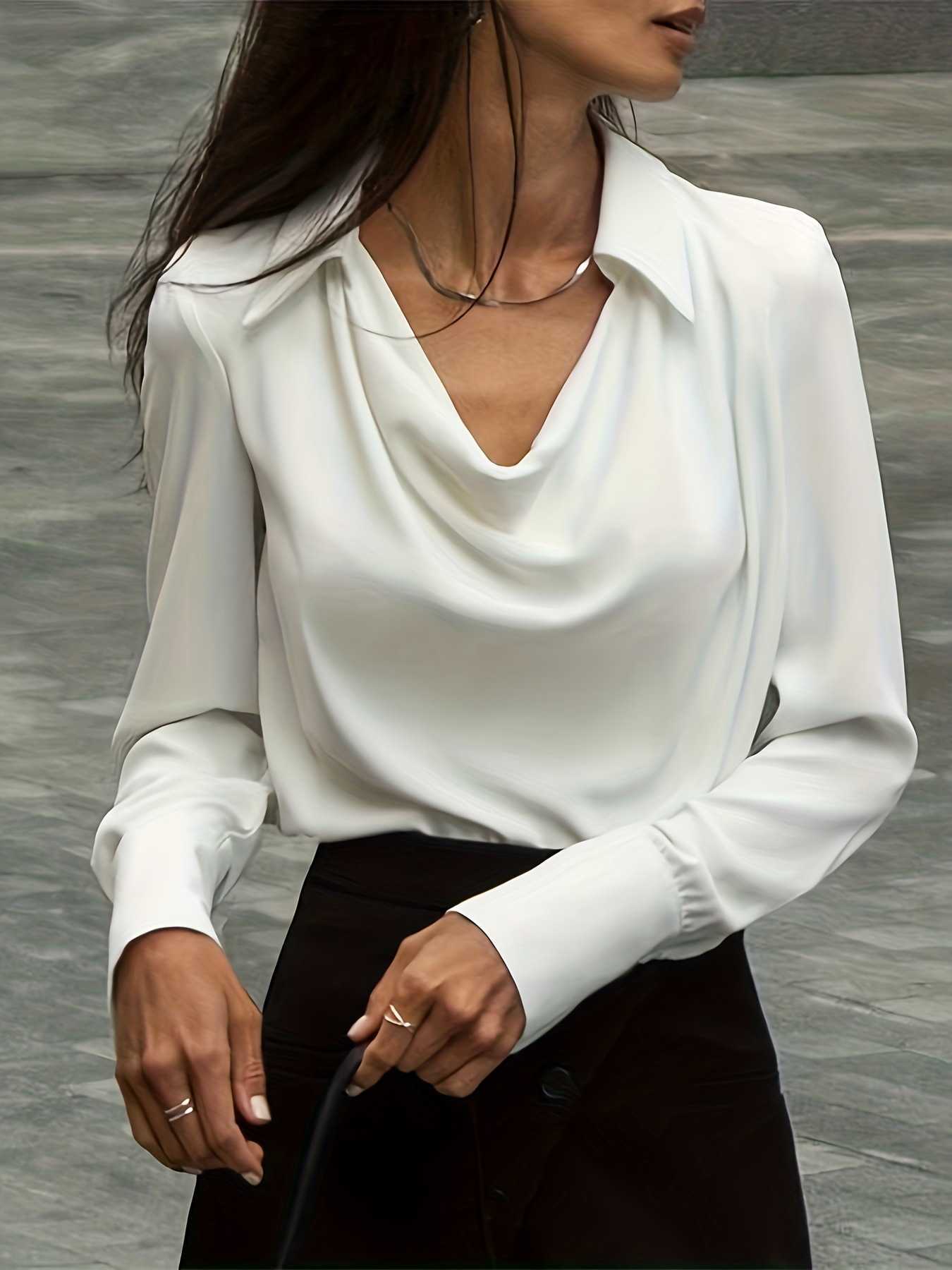 2024 Solid Color Simple Swing Neck Womens Top Shirt