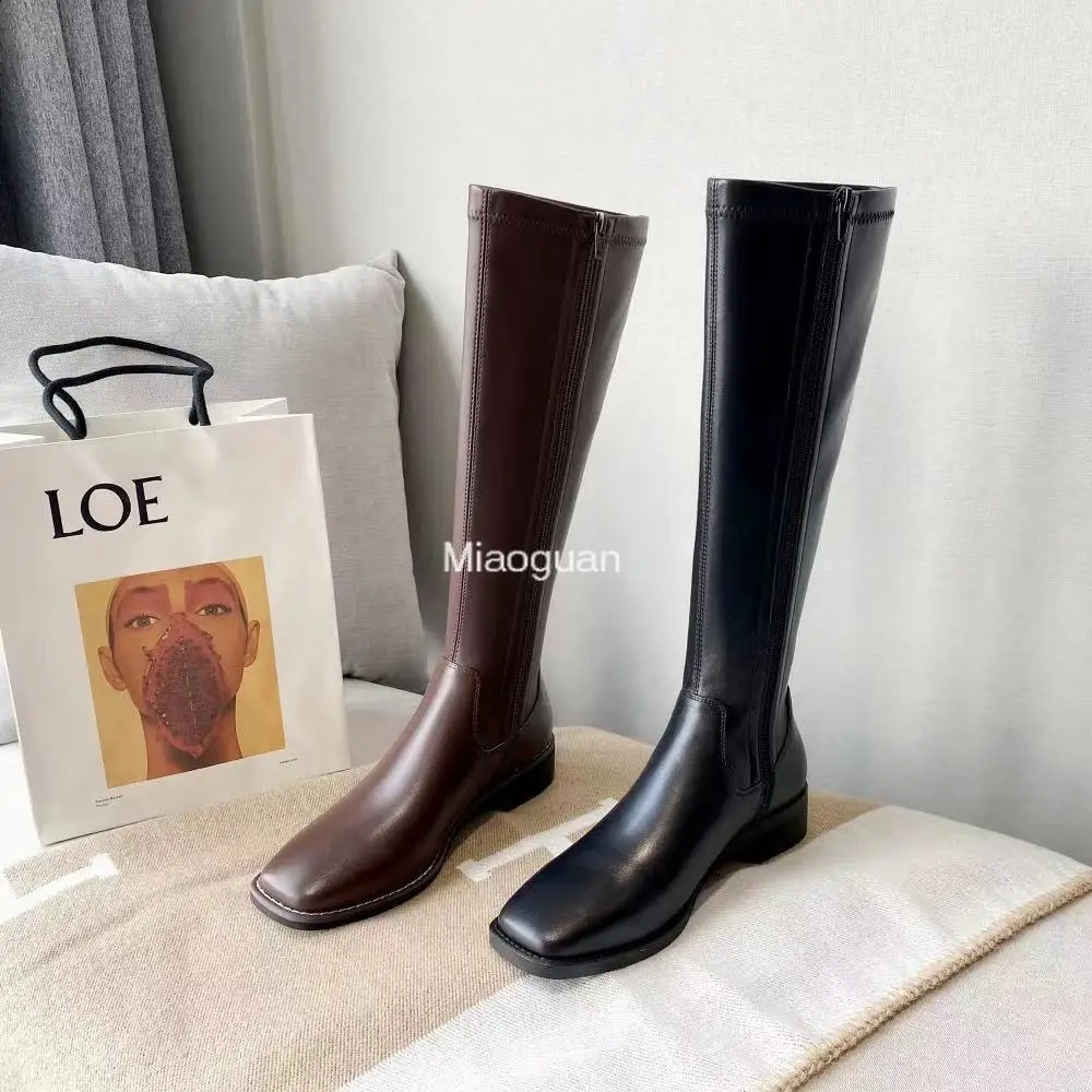 Winter Womens Long Leather Boots Fashion Solid Color Simple Autumn Woman Warm High Boots Large Fashion Leisure Gothic Shoes 241231