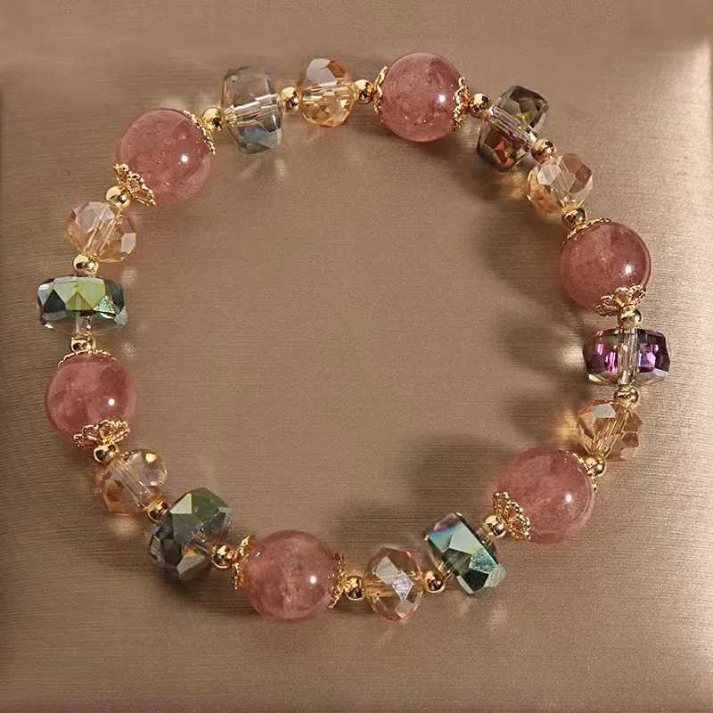 New Simple Bead Crystal Bracelet Suitable for Girls Korean Ins Pink Cute Bracelet Best Friend Jewelry Gift 2024 W241231
