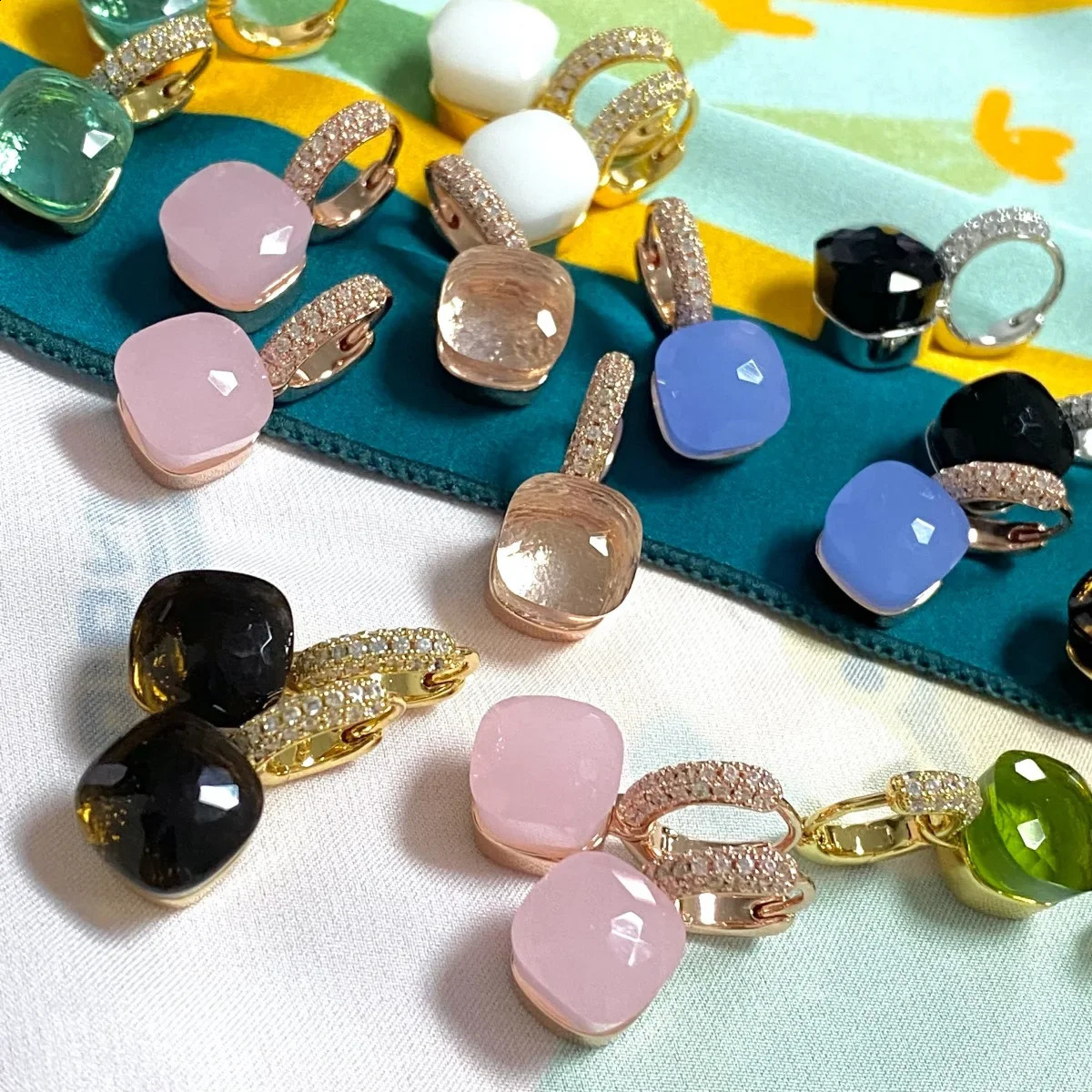 Classic Candy Color Earrings Inlay Transparent Zircon 27Colors Crystal Earrings Rose Gold Plated Fashion Jewelry For Women 241230