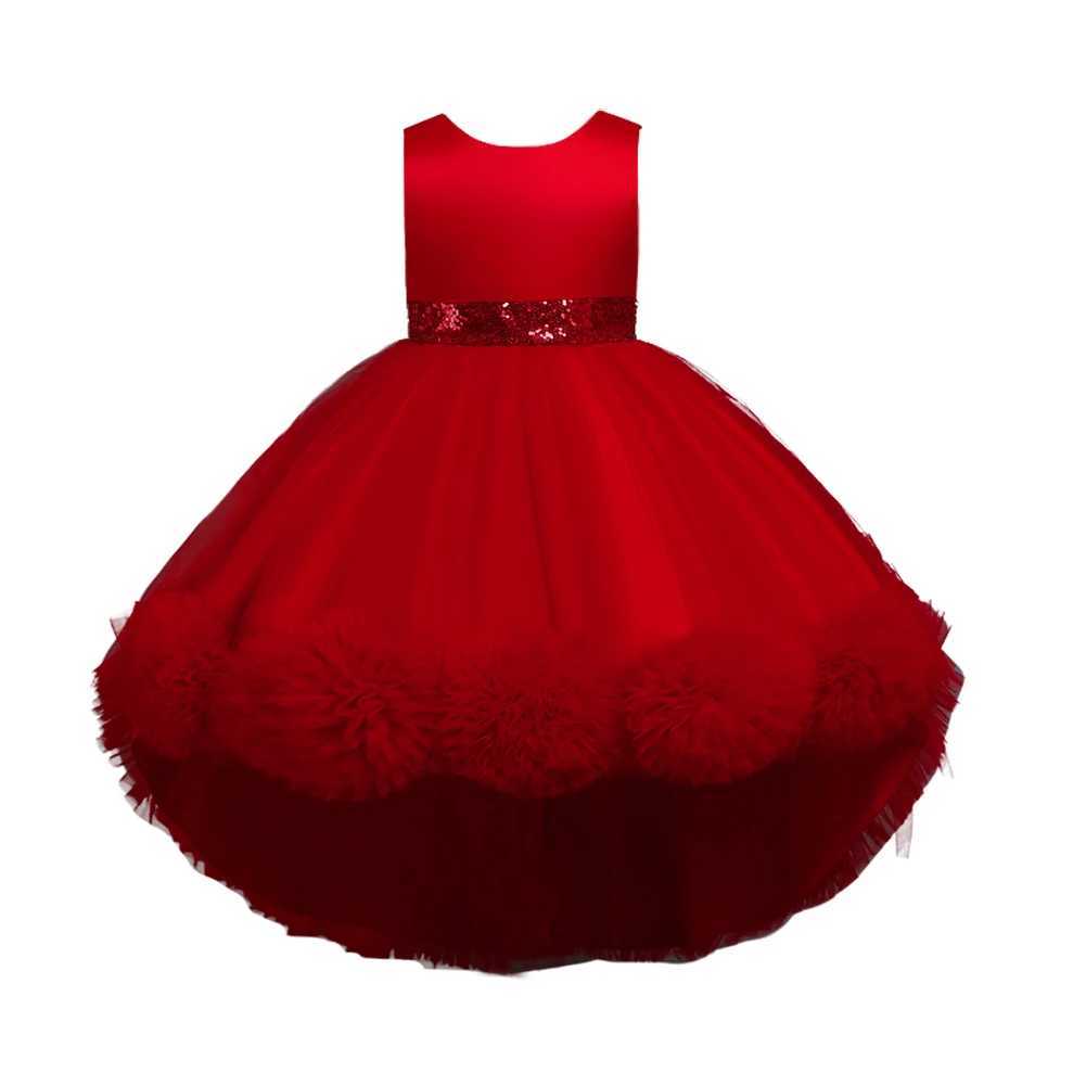 Girl Sleeveless Flower Net Train Princess Dress Holiday Par Piano Performance Dress W241231