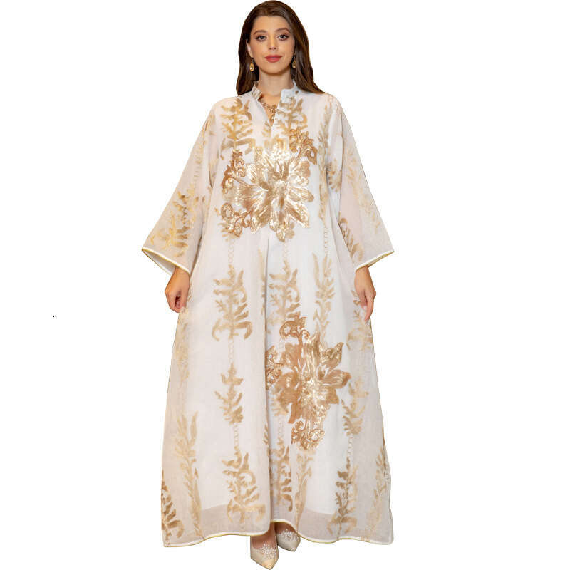 New Burnt Flower Sequin Skirt Light Luxury Celebrity Party Muslim Abaya Women's Dress