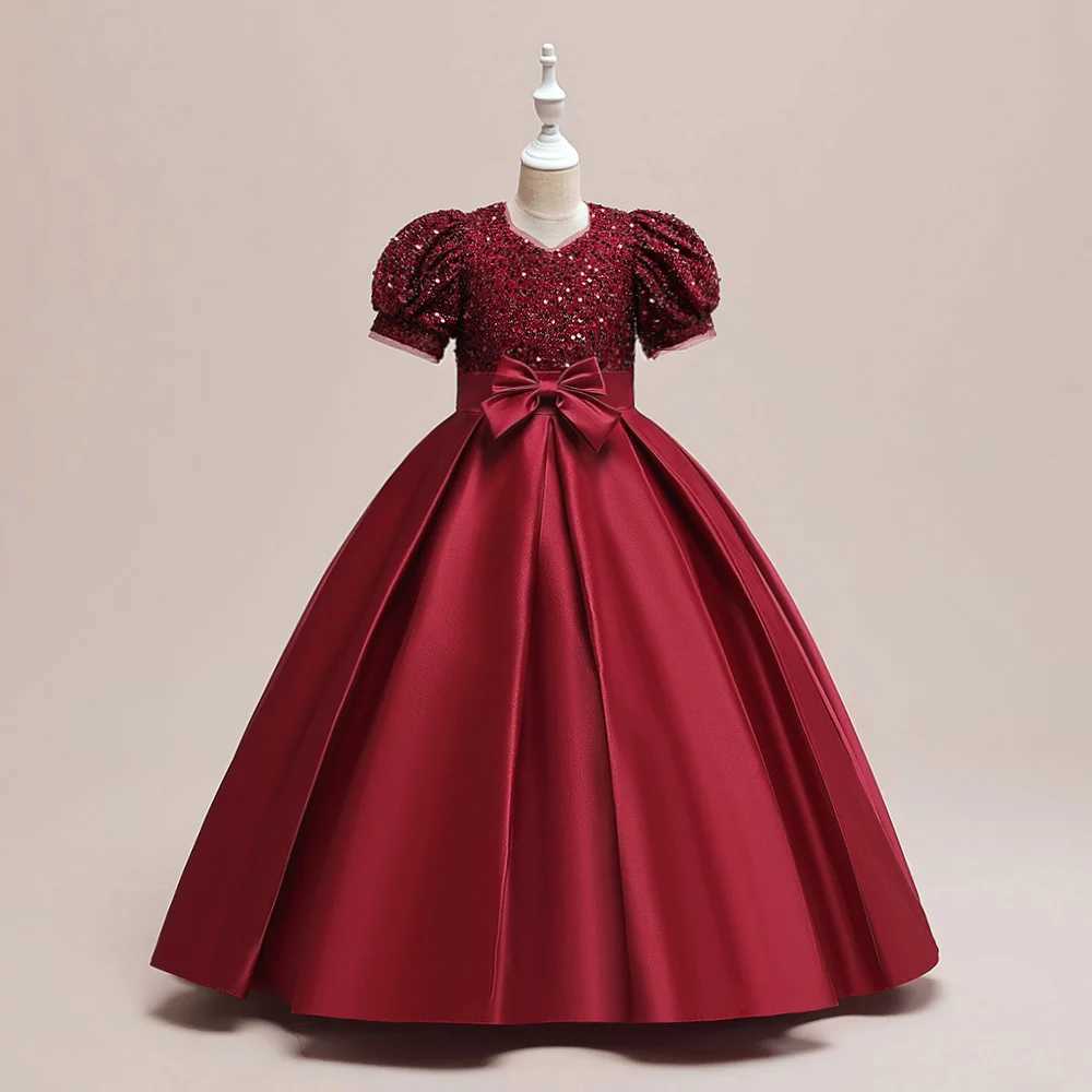 Sparkling Elegant Childrens Par Dress Girls Green Christmas Wedding Dress Bow Girls Evening Dress 4-14Y W241231