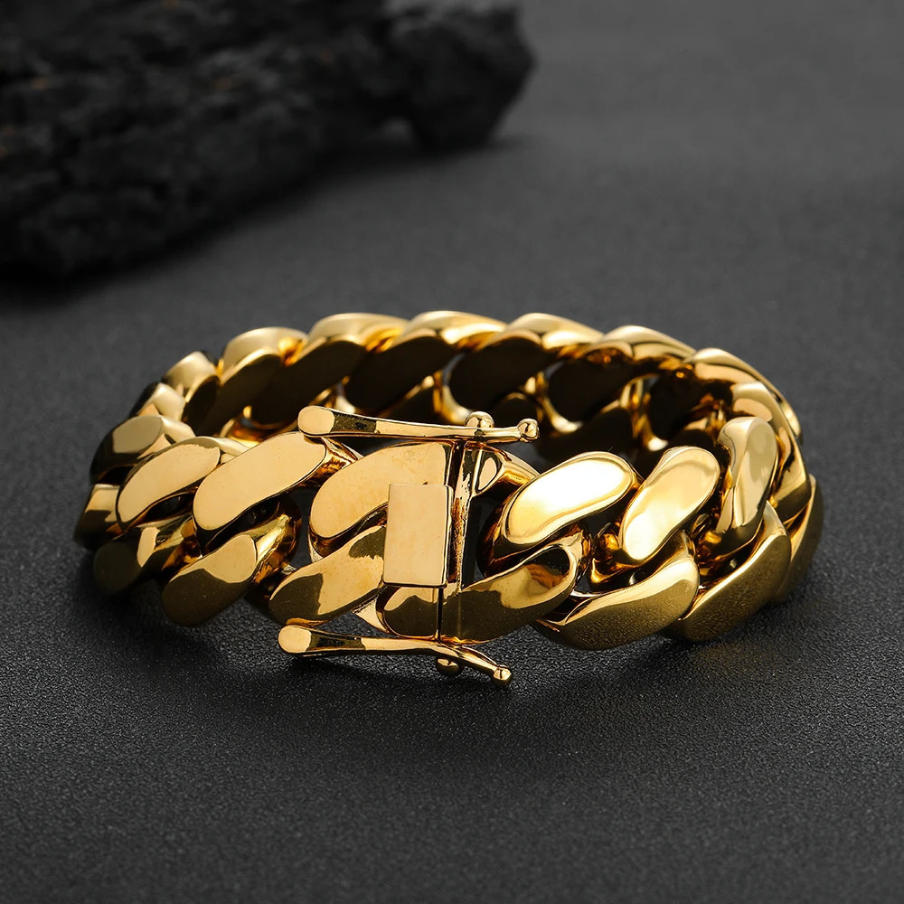 22MM Chunky Brass Cuban Bracelet Men Hip Hop Cuban Chain Bracelets BB041 241230
