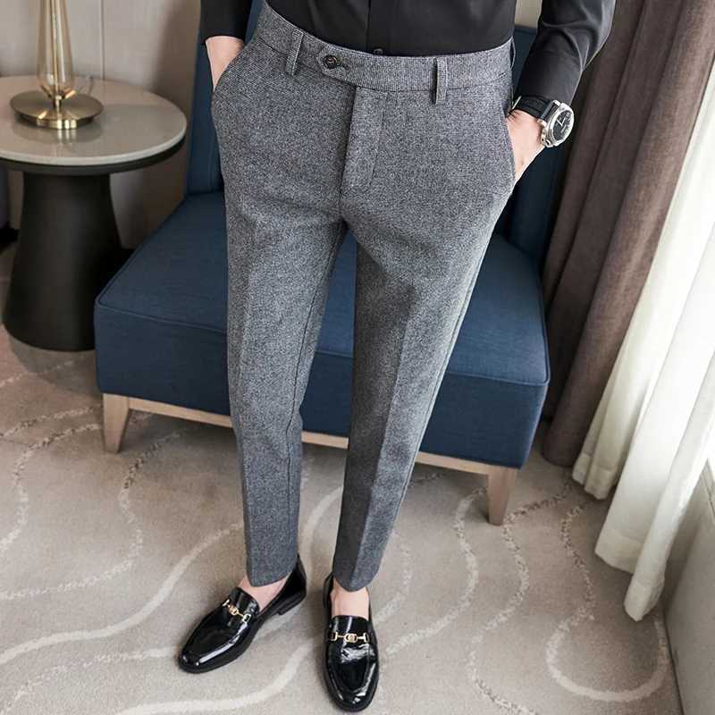 Autumn winter wool fabric thick suit pants high-quality mens clothing business ultra-thin mens clothing formal wear office social dress pants W241231