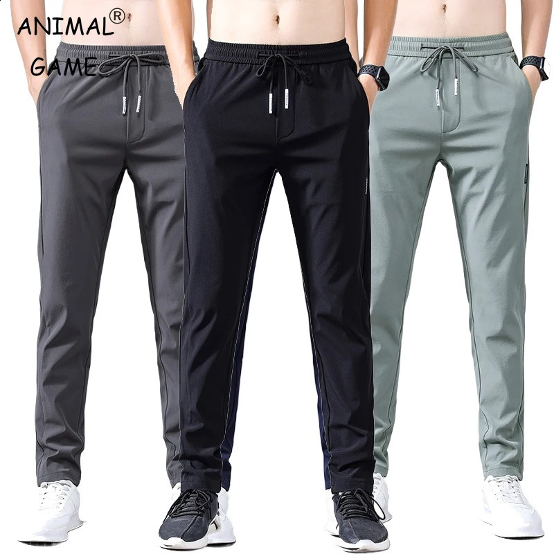 Mens Casual Long Pants Slim Pencil Straight Breathable Trousers Male Fashion Stretch Khaki Jogging Streetwear men 241230Z