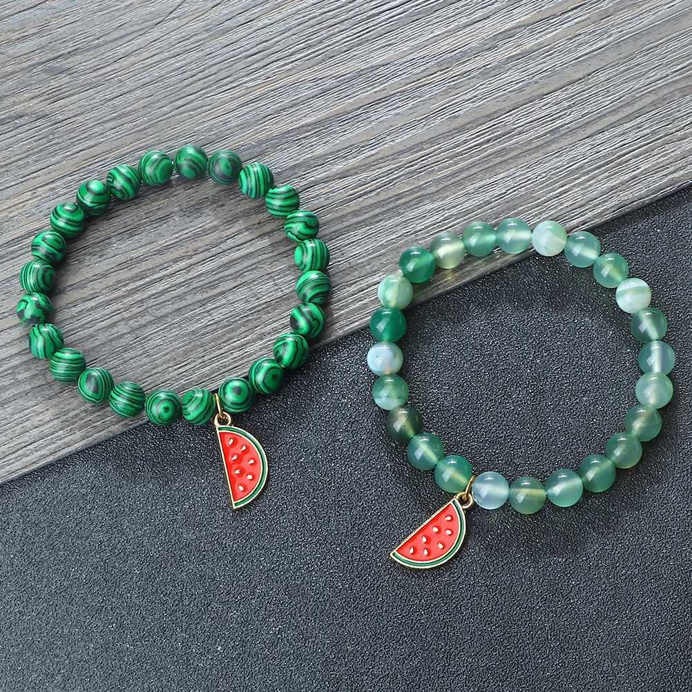 Charm Watermelon Pendant Bracelet 8mm Peacock Stone Tiger Eye Bracelet Chain Womens Couple Bracelet Jewelry Gift for Friends W241231