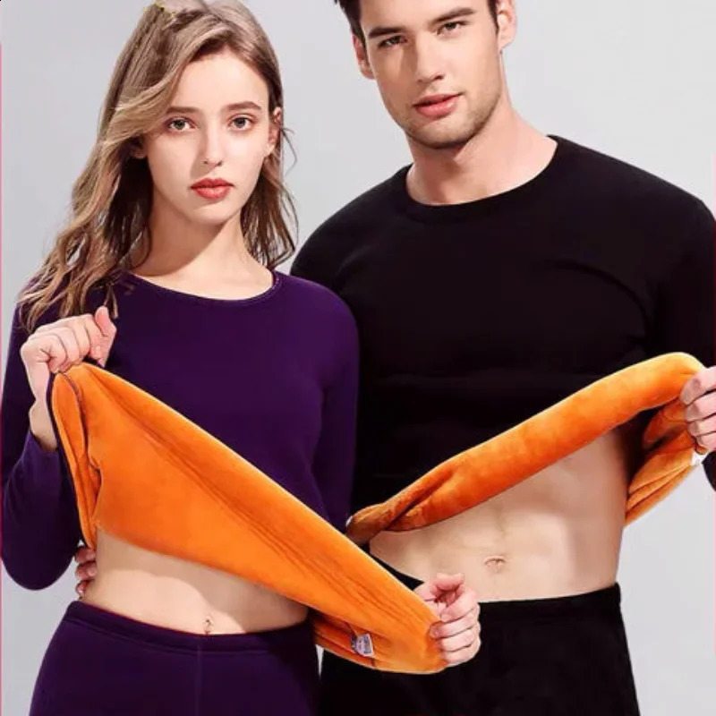 Men Woman Fleece Thicken Thermal Underwear Suit Winter O Neck Super Soft Long Sleeve Tops Leggings Long Johns Homewear Set 241228bjbj