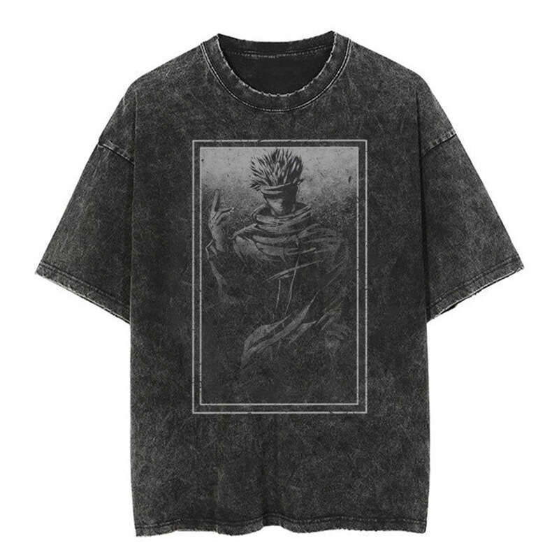Classic Japanese Gojo Sato cartoon anime oversize high street vintage washed wax printed short sleeved T-shirt