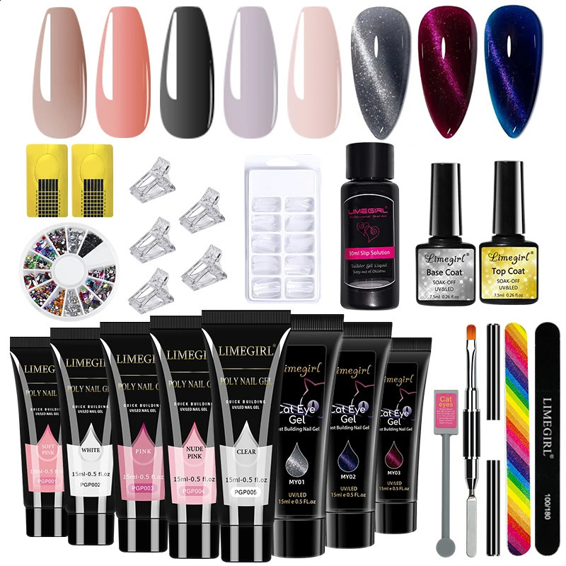 LIMEGIRL Cat Eye Gel Kit Poly Nail Gel With Solid Builder Nail Gel Kit Starter Kit Nail Extension Kit for Beginner Nail Art 241230