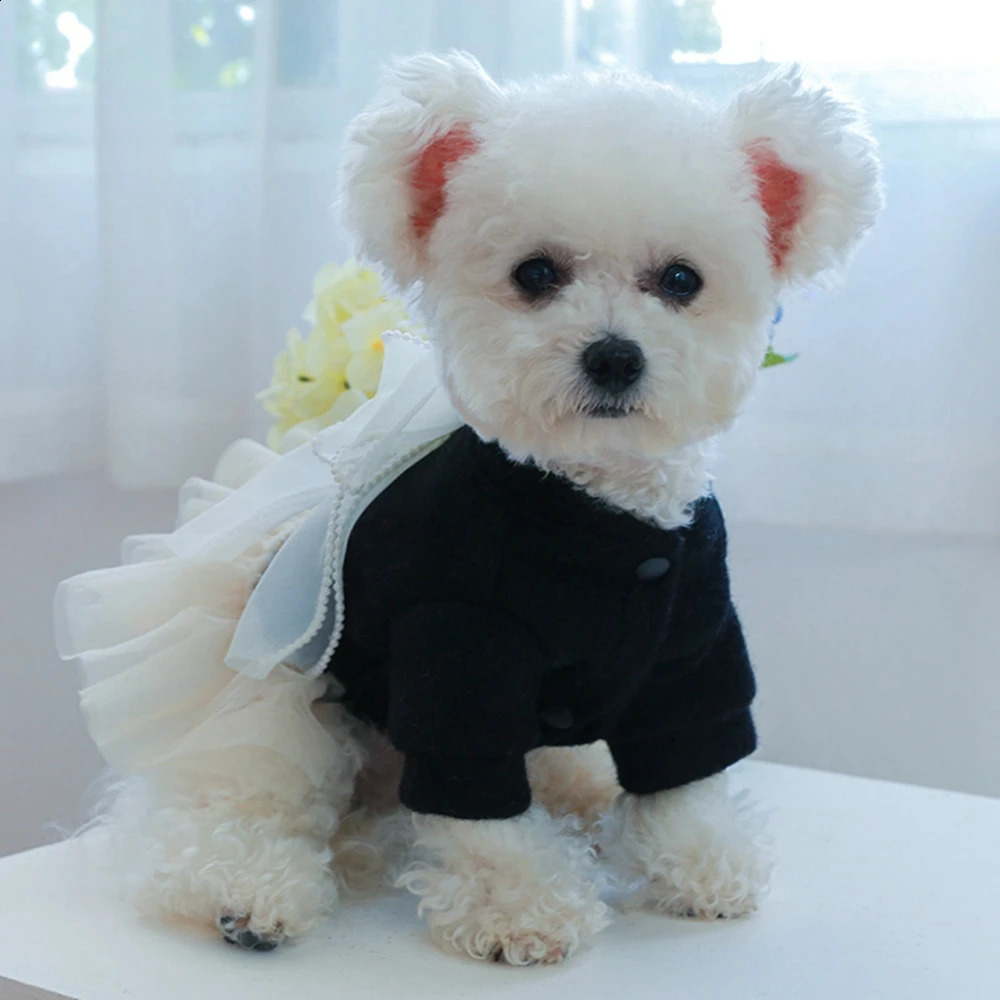 Dog Sweater Tulle Dress Warm Knit Sweater Vest Jumper For Small Medium Sized Dog Puppy Turtleneck Girl Cold Weather Pet Clothes 241231