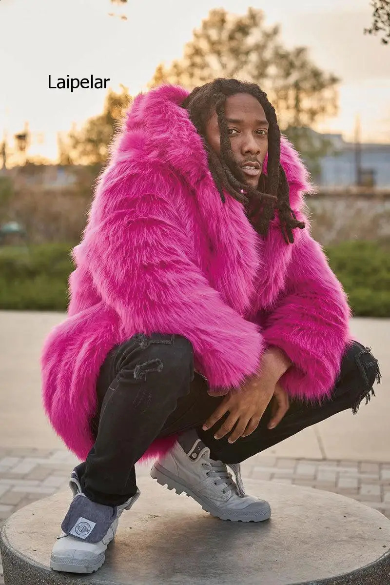 Casual Fur Jacket Coat Mens Winter Warm Mink Coats Long Solid Color Parkas Outerwear 241224