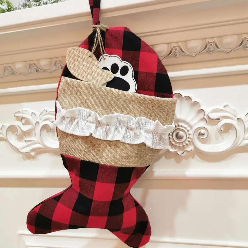 Decoration Stockings Plaid Soc Pet Sock Gift Bag Christmas Tree Decor