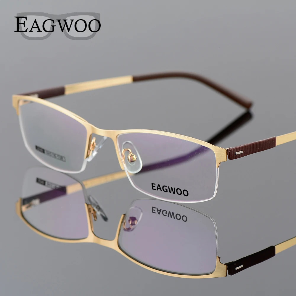 EAGWOO Business Eyeglasses Frame Half Rim Optical Glasses Men Eyewear Gold Frame Glasses for Myopia Reading Spring Temple 2299 241230