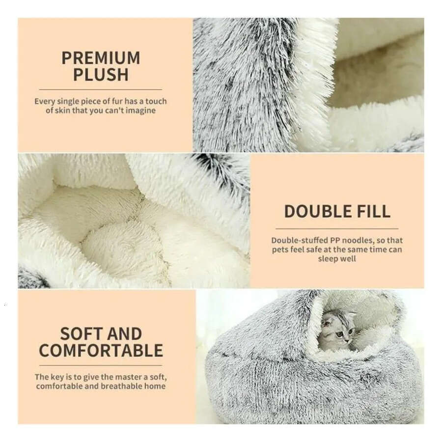 Dog Large Bed Round Donut Calming Cat Beds Anti Anxiety Cave With Hooded Blanket For Warmth And Security S