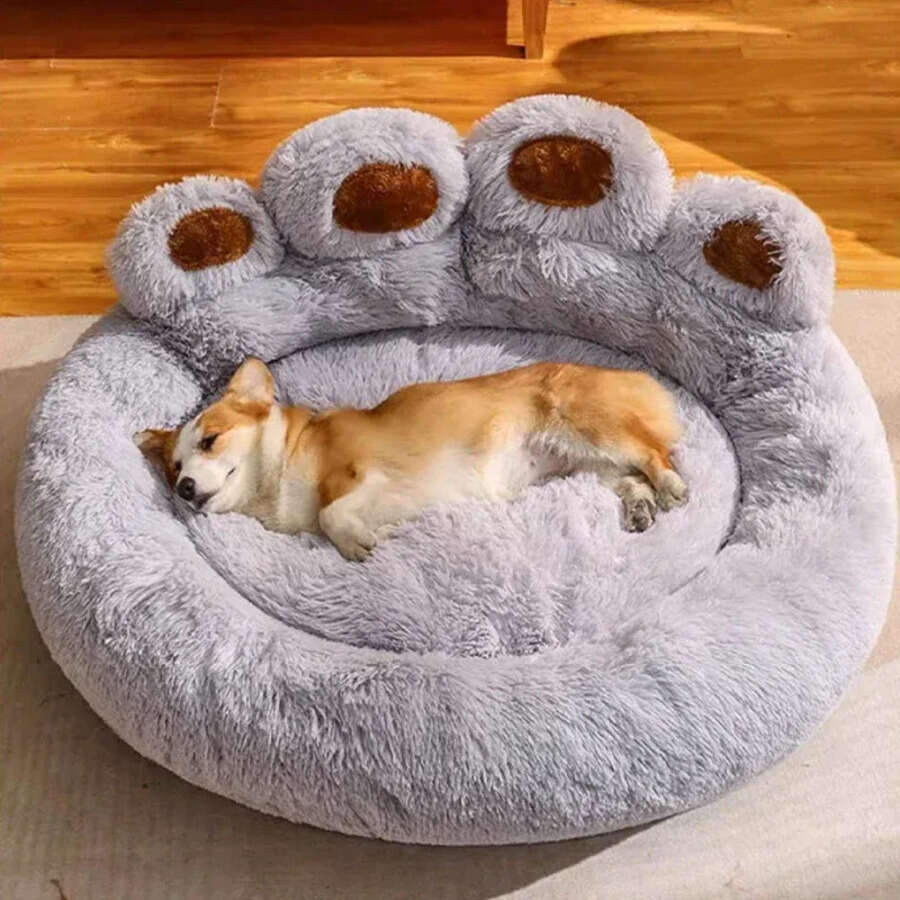Dog Pet Sofa Beds Winter Warm Mat Bear Paw Shape Basket Puppy Kennel Long Plush Cushion For Medium&Large Dogs Cats Big Supplies S