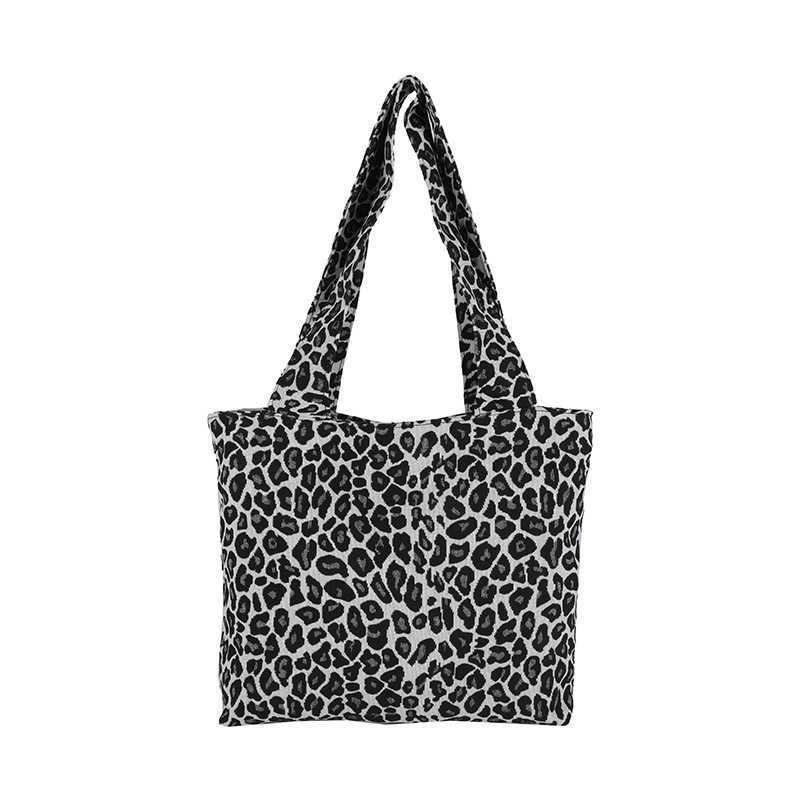 Korean version 2024 autumn/winter leopard print canvas casual fashion print simple large capacity broadband handheld shoulder bag