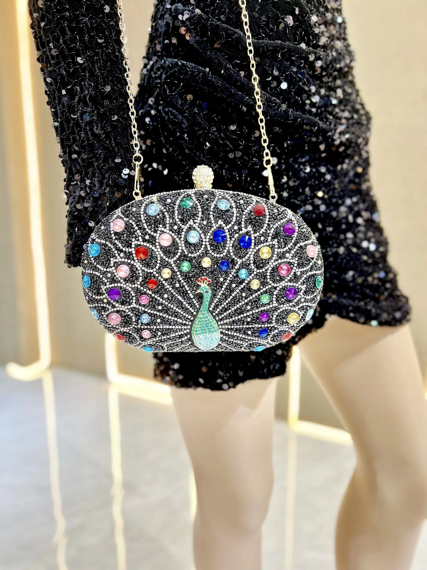 Light BLUE Sapphire Crystal Peacock Clutch Women Evening Bags Wedding Party Dinner Bridal Rhinestone Handbag 241231