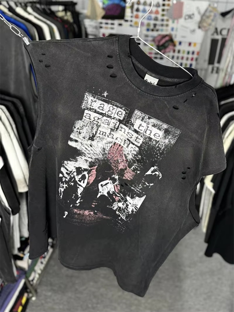 Damaged Sleeveless T Shirt Men Women Heavy Water Tank Top T-Shirt S25514