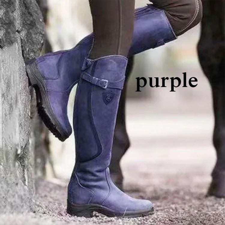 Women Winter Fashion Leather Low Heel Boots Zipper Knight Boots Vintage Outdoor Riding Boots Long Boots Knee High Boots 241231