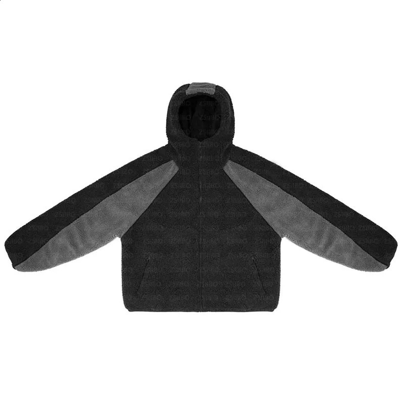 Patchwork Polar Fleece Oversized Hoodie Women Y2K American Vintage Clothing High Street Fashion Zipper Sweatshirt Men Streetwear 241230