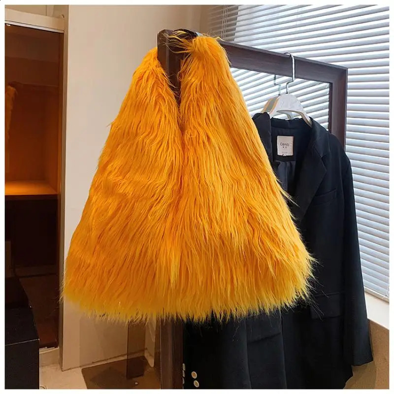 Wool Womens Winter Warm Plush Crossbody Shoulder Bags Y2k Girls Faux Fur Bucket Bag Fashion Female Furry Purse Tote Handbags 241231
