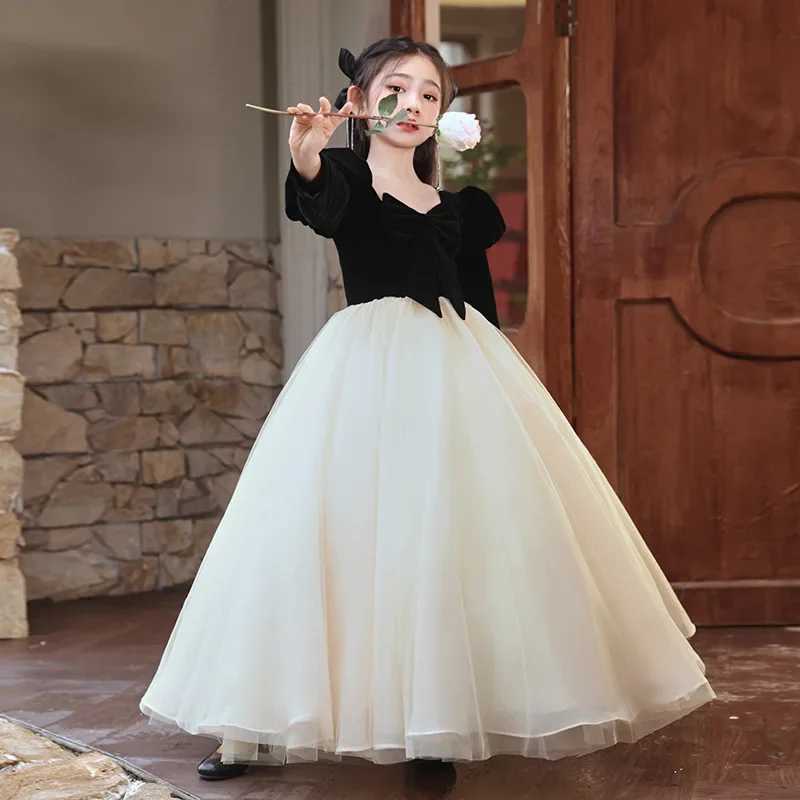 Girl Dress Autumn/Winter New Sled Childrens High End Birthday Princess Long Dress Girl Piano Concert Dress W241231