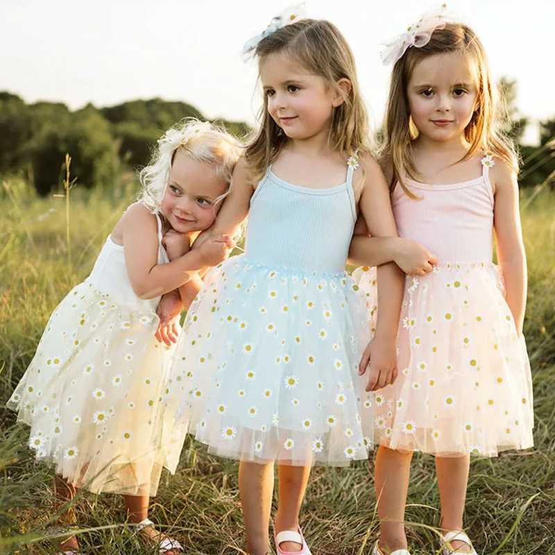 Milancel Korean Sle Girls Summer Dress 0-4Y Cute Baby Children Daisy Hanging Mesh Dress Childrens Clothing W241231
