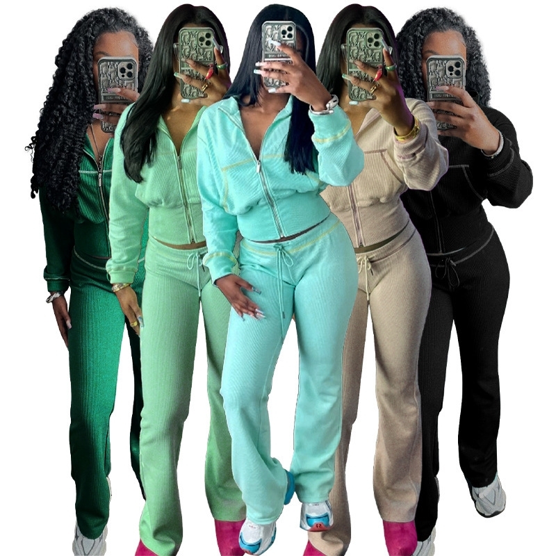 Women Tracksuits Two Pieces Set 2025 New Fashion Casual Clothing Waffle Waist Cinched Long Sleeved Set 5 Colours