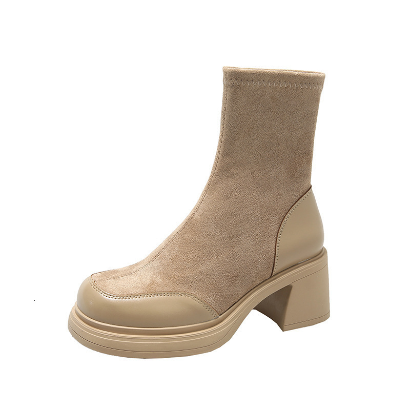 For Ddmywed Martin Women Autumn And Winter New Style Square Toe Thick Heel Short Small Single Boots Internet Famous Elastic Slim Chinese Brand Shoes F