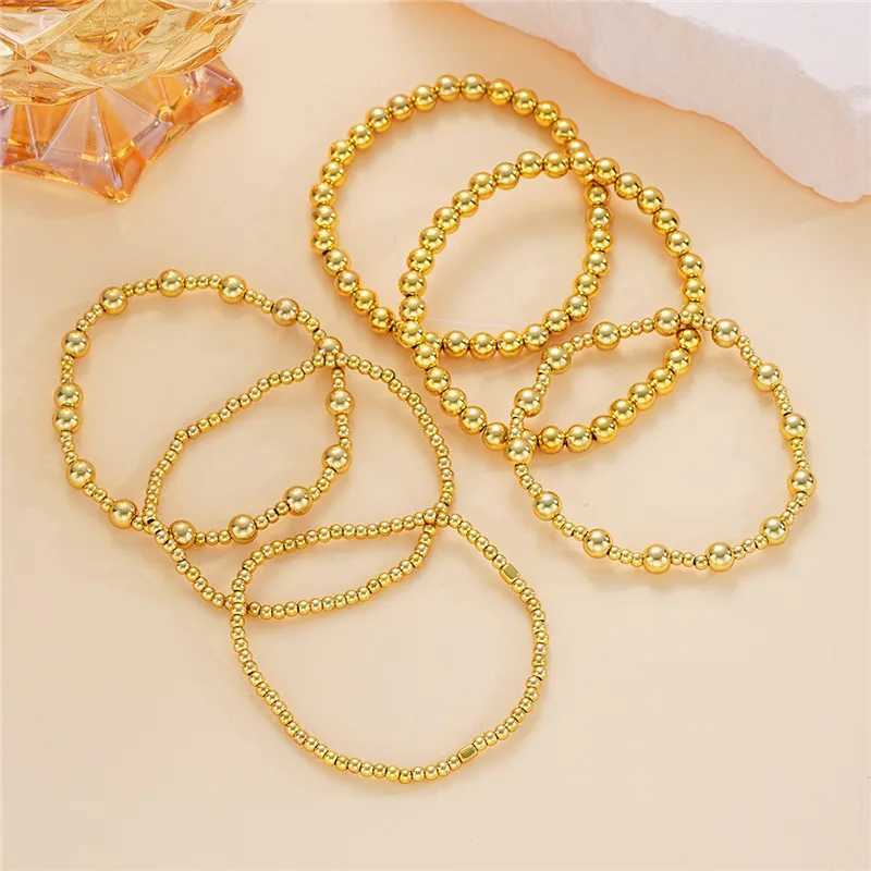 6 pieces/set of gold bead bracelets suitable for womens punk Vnitage jewelry elastic pulse unprinted women W241231