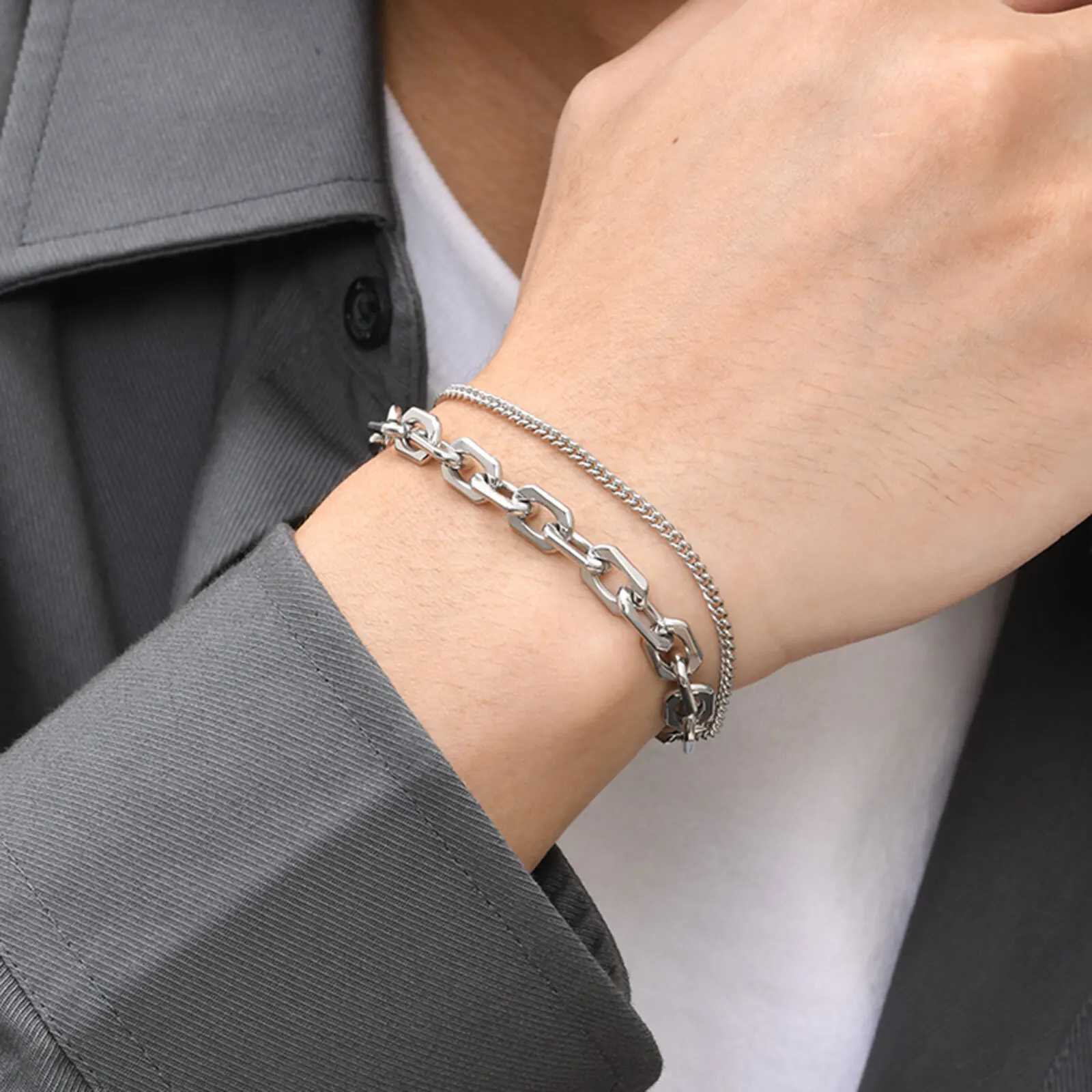 Mens stainless steel bracelet adjustable twisted rope chain Rolo chain wristband vintage rock punk jewelry gift W241231
