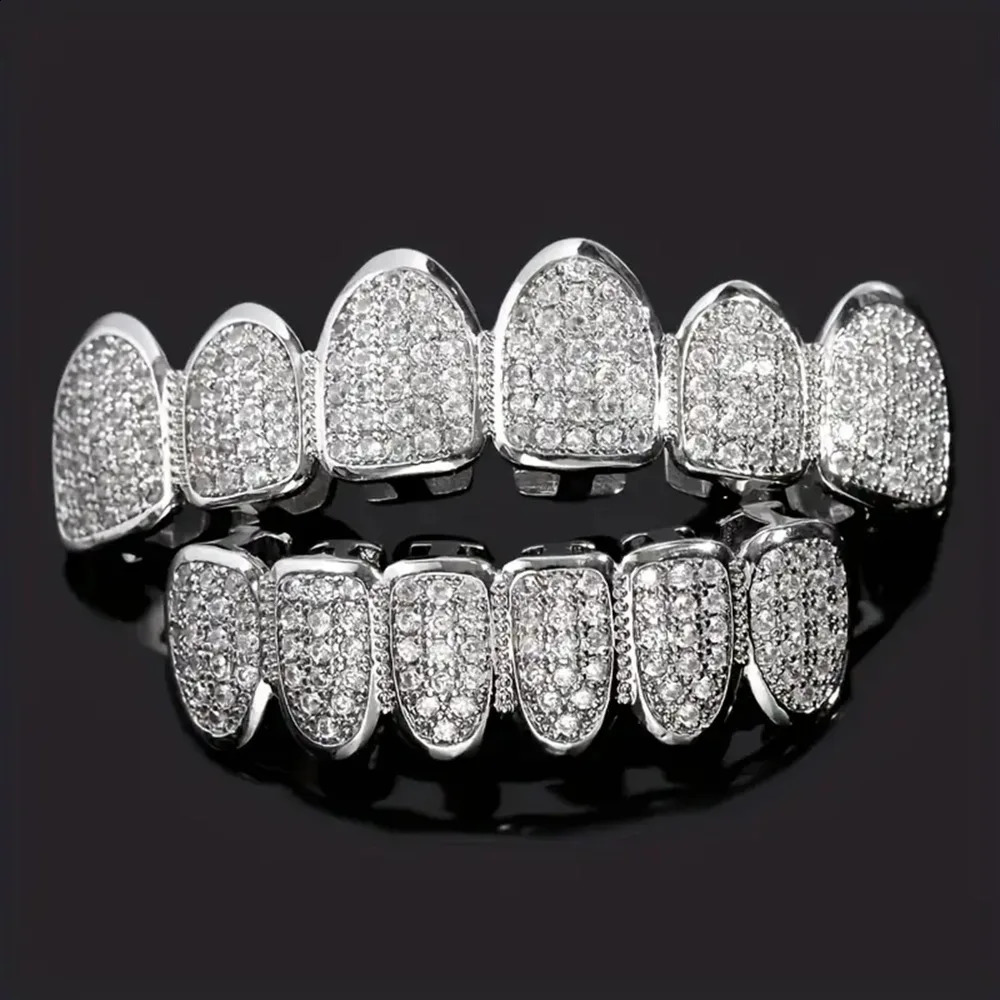 Teeth Set for Unisex Top Bottom Mouth Silver Color Grills Tooth Cap Removable Dental Fashion Body Jewelry y241225