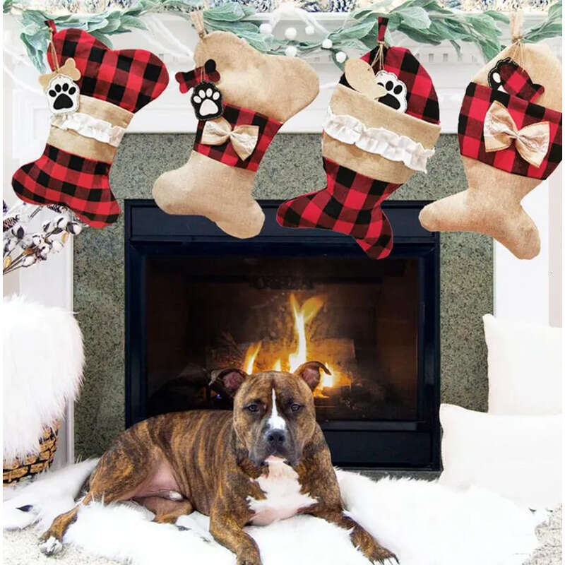 Decoration Stockings Plaid Soc Pet Sock Gift Bag Christmas Tree Decor
