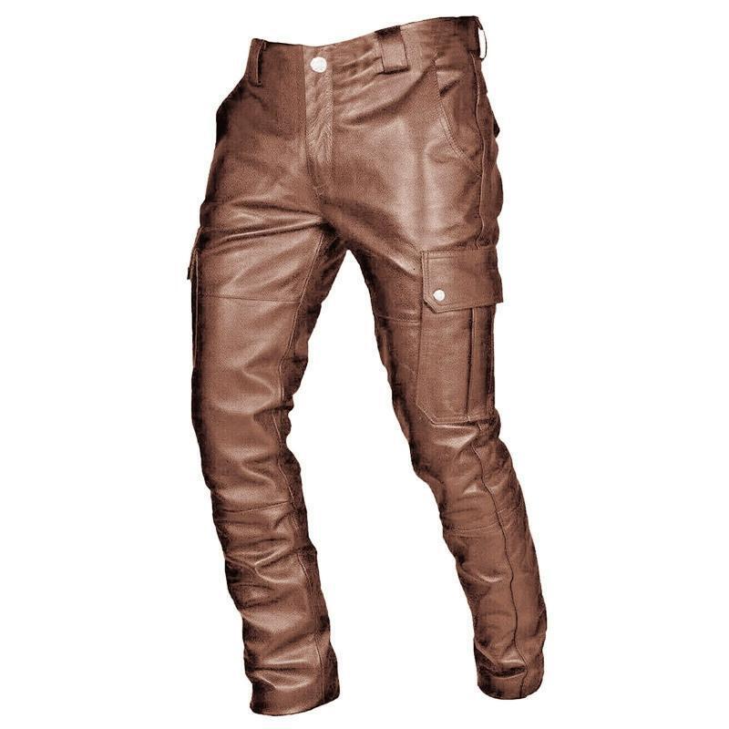 2025 autumn/winter new men's dark motorcycle leather pants european men's casual fashion leather pants