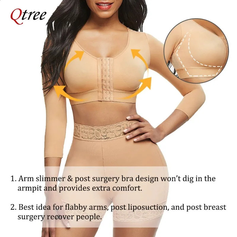 Qtree Arm Slimming Shaper for Women Compression Body Shaper Post Surgery Shapewear Seamless Front Closure Sleeves Push Up Bra 241231