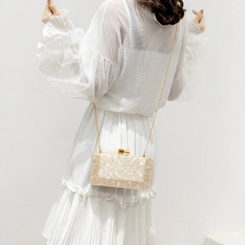 Womens Shoulder Clutch Evening Dress Wedding Summer Beach Party Acrylic Flip Cover Ice Crack 241231