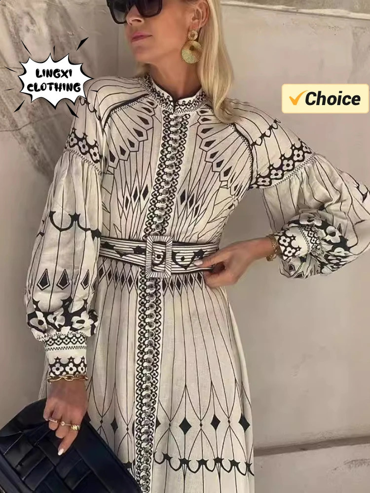 Summer Fashion Womens Bohemian Style Elegant Dress with Retro Printed Banquet Style Long Line Womens Dress 241230