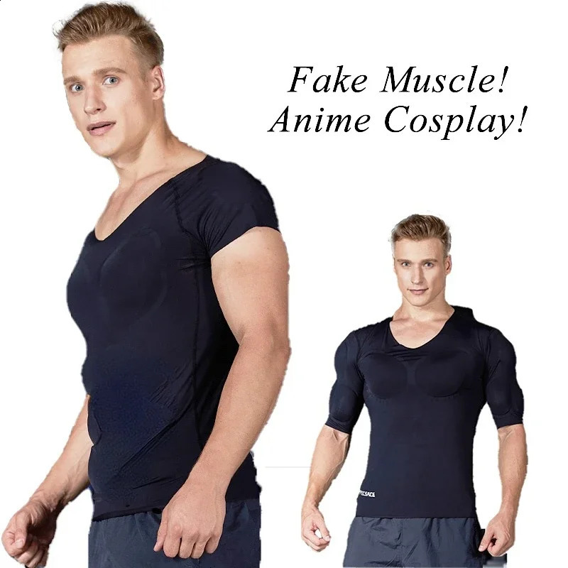 Man Fake Muscle T-Shirts Cosplay Sponge ABS Anime Hero Super Costume Wedding Invisible Pad Shaper Chest Arm Muscle Underwear 241231