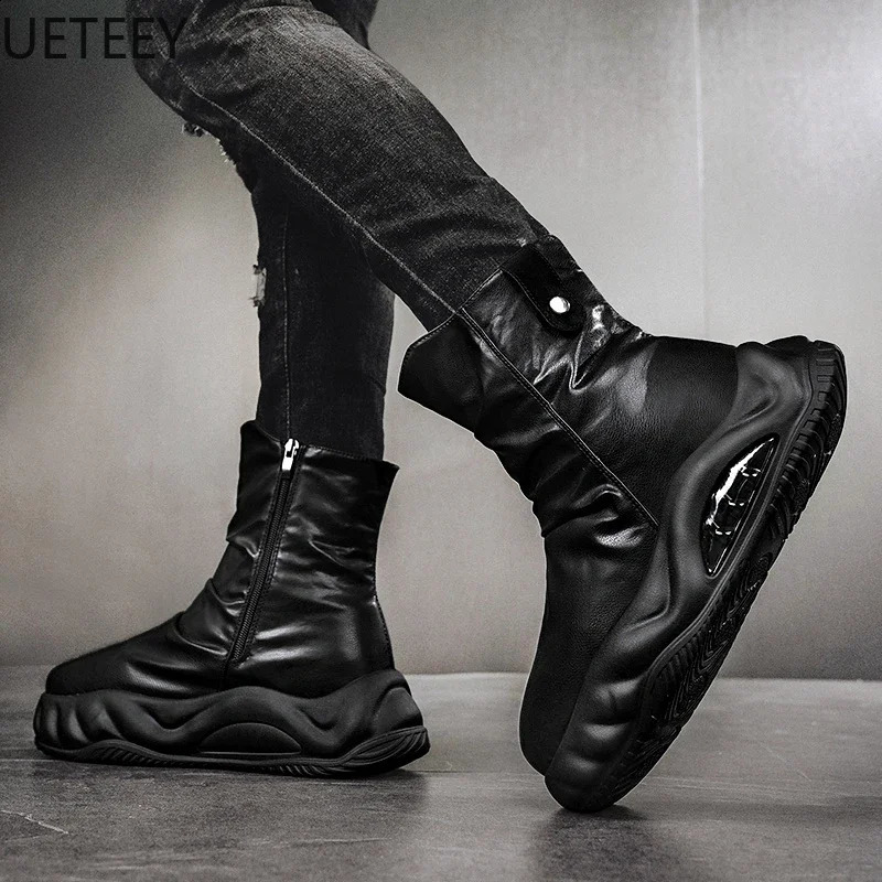 Men Boots High Boot Thickening Lace-up High Tops Hard-wearing Model UETEEY Thick Bottom Fashion Vintage Winter Boot 241231