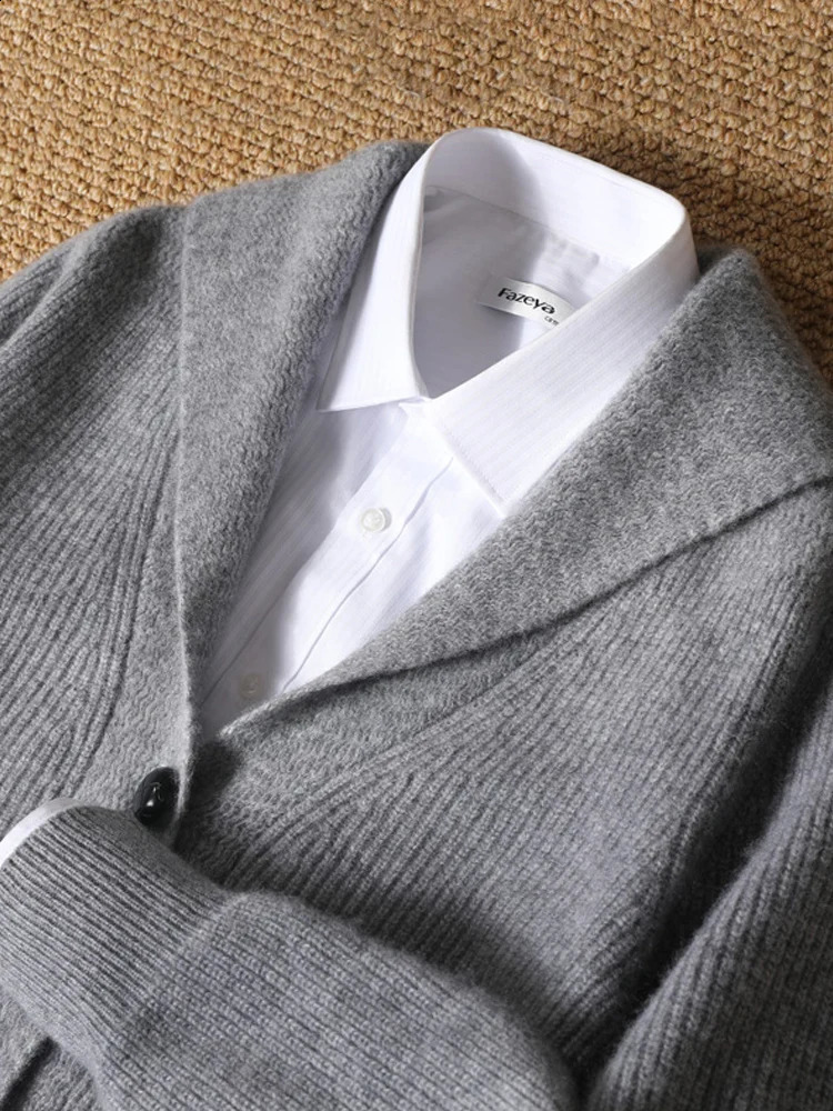 Autumn Winter Cashmere Cardigan Mens V-Neck Thick Knit Coat Fashion Loose Jacquard Sweater Middle-Aged Large Size Jacket Shirt 241230