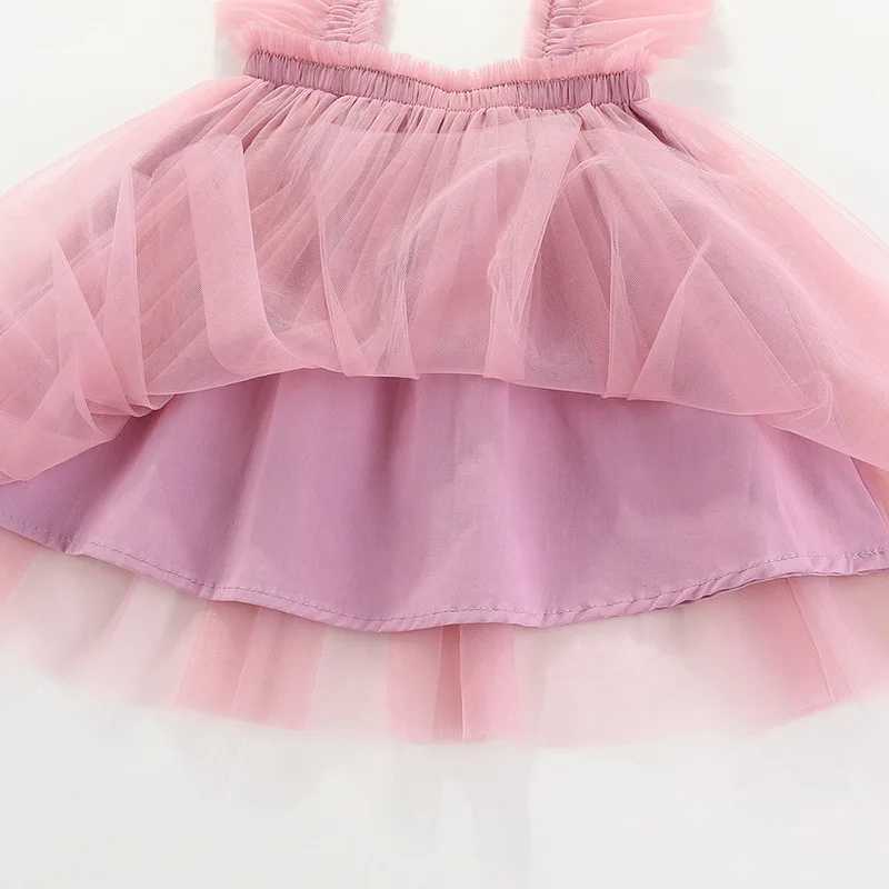 Summer Babys Clothing 0-6Y Sweet KidsCamisole Dress Girls Suspender Flying Sleeve Tulle Dress Girls Outfit W241231