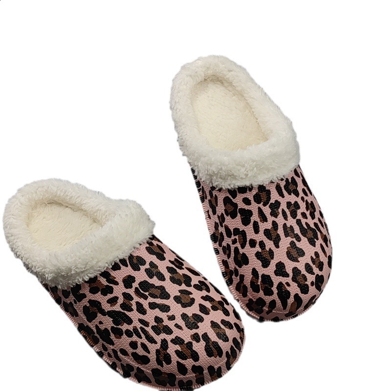 Daily home slippers indoor and outdoor warmth soft bottom home color leopard print wear-resistant unisex 240819