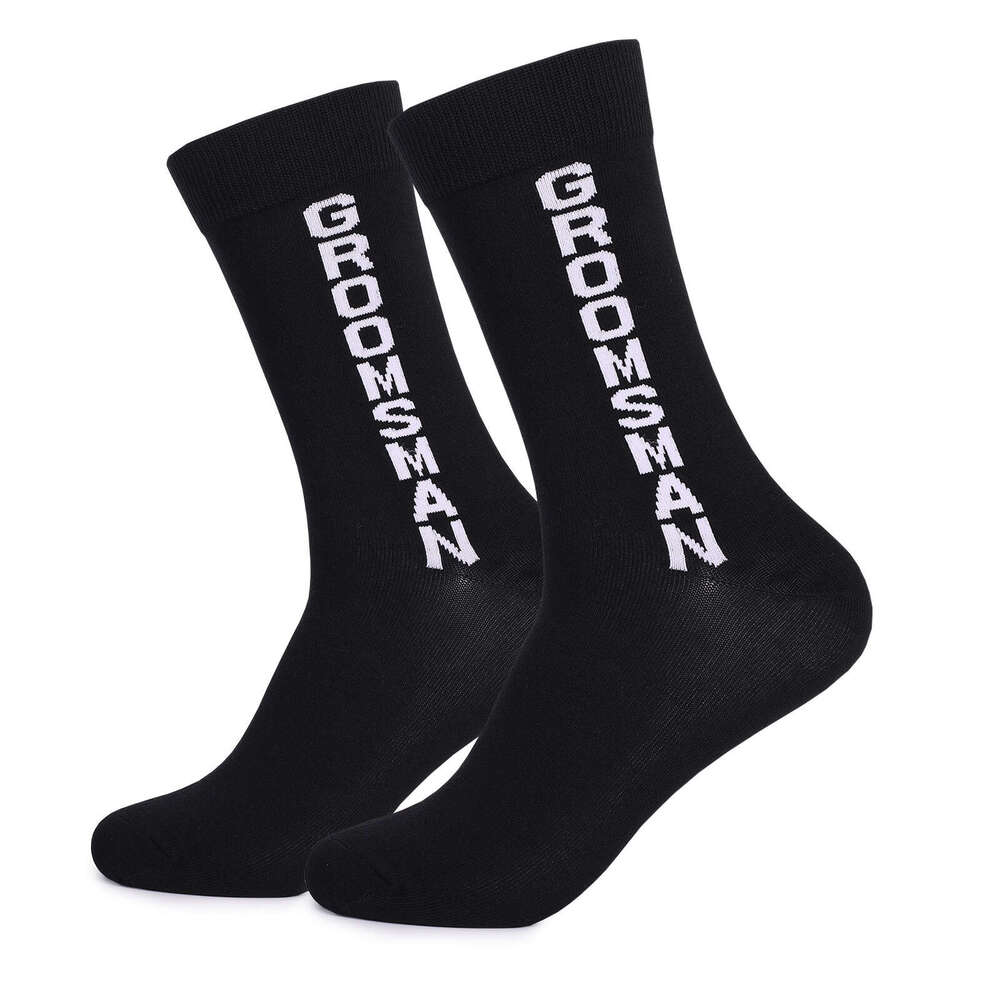 Wedding Festival Groom And Best Man Casual Anti Odor Black Pure Cotton Middle Tube Letter Men's Gift Socks