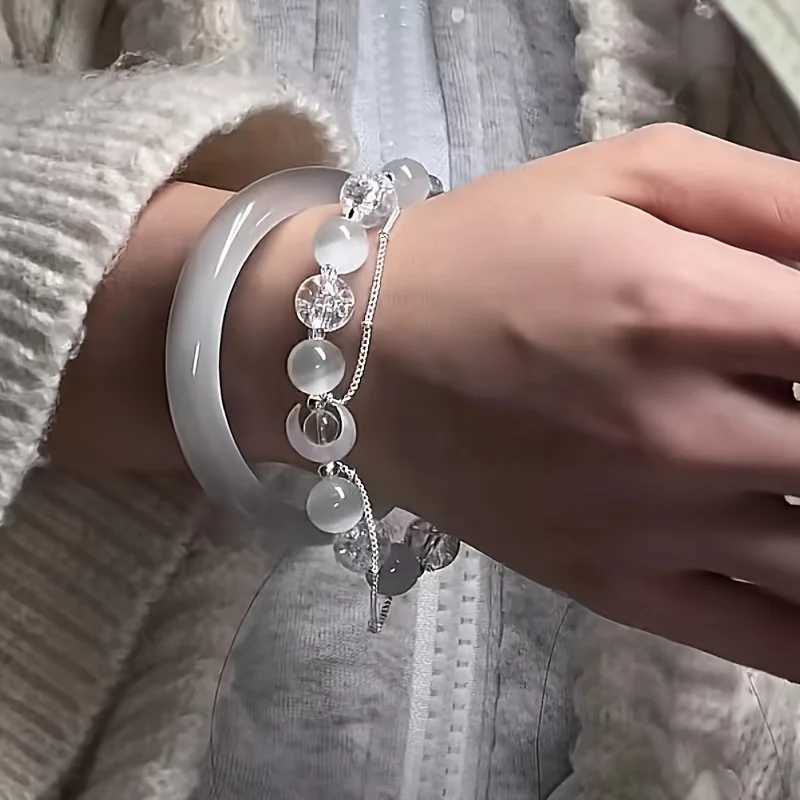 Korean style white bead moon bracelet for women retro gradient crystal glass bracelet exquisite party jewelry gift W241231