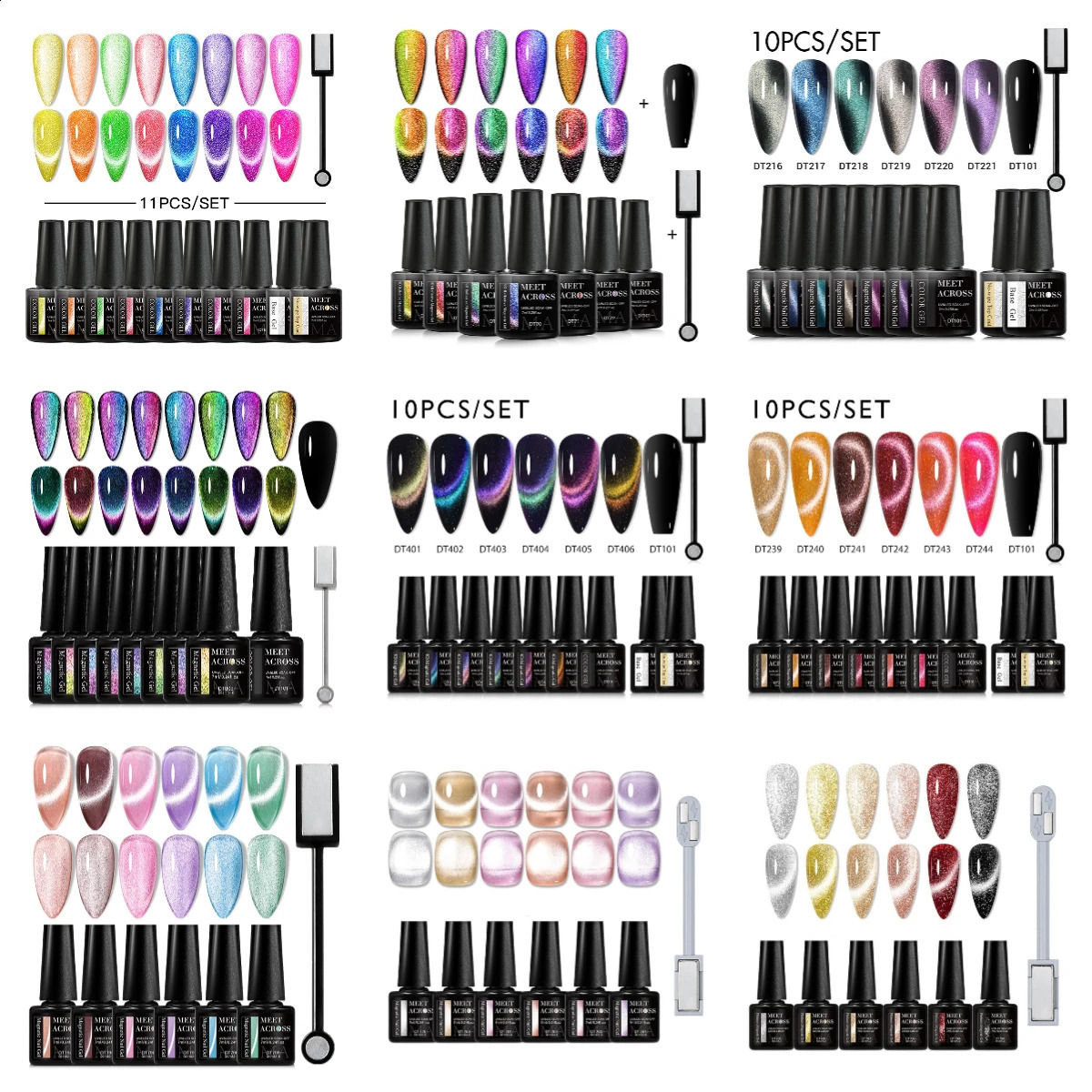 MEET ACROSS 7ml Cat Magnetic Gel Nail Polish Set Glitter Rainbow Sparkling Magnetic Gel Polish Kits DIY Nail Art Vernis Manicure 241230